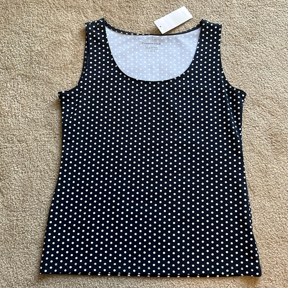 NWT Charter Club Navy Polka Dot Tank Top